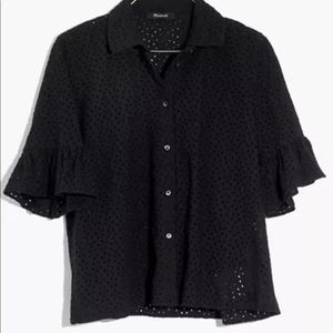 Madewell size XS Black Eyelet Bell-Sleeve Shirt